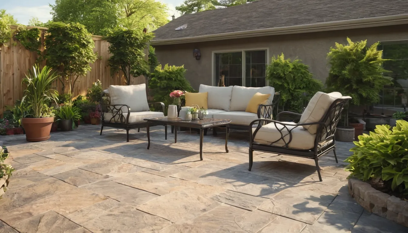A stamped concrete patio behind a home in the Naperville area